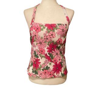 Lands End Floral Tankini Top Size 12 Square Neck